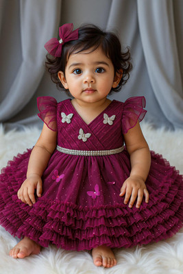 F B Collction Baby Girls Maxi/Full Length Party Dress(Pink, Sleeveless)