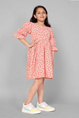 Mirrow Trade Girls Midi/Knee Length Casual Dress(Pink, Half Sleeve)
