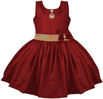 jahee Girls Midi/Knee Length Festive/Wedding Dress(Maroon, Sleeveless)