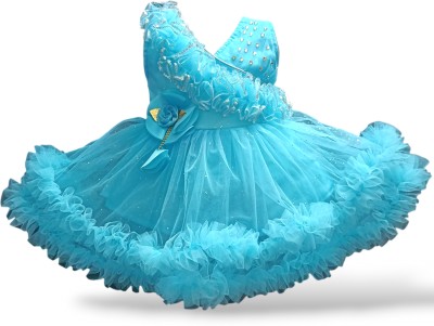 frockdress Baby Girls Midi/Knee Length Festive/Wedding Dress(Blue, Sleeveless)