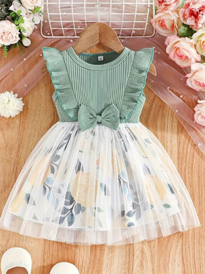PATALAM Baby Girls Above Knee Party Dress(Green, Full Sleeve)