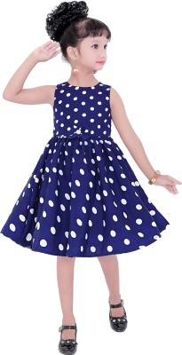 Clobay Girls Midi/Knee Length Casual Dress(Blue, Sleeveless)