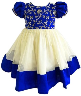 Stanwells kids Girls Midi/Knee Length Party Dress(Blue, Half Sleeve)