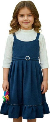 Kunj Icons Baby Girls Below Knee Party Dress(Dark Blue, Half Sleeve)