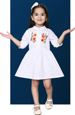 GalaxyXZ Indi Baby Girls Midi/Knee Length Festive/Wedding Dress(White, 3/4 Sleeve)