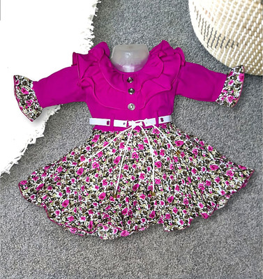 fabricfashion Baby Girls Below Knee Festive/Wedding Dress(Pink, Full Sleeve)