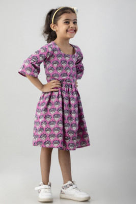 JAANYA Indi Girls Below Knee Casual Dress(Purple, Half Sleeve)