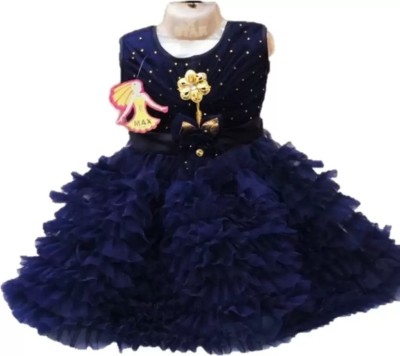 Mikacloth Baby Girls Maxi/Full Length Festive/Wedding Dress(Dark Blue, Sleeveless)