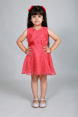 Pari Fashion Indi Girls Above Knee Casual Dress(Red, Sleeveless)