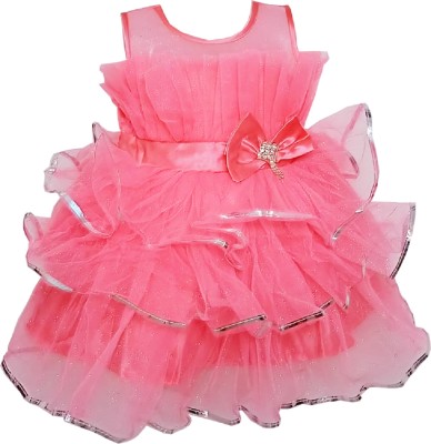 harshvardhanmart Indi Baby Girls Midi/Knee Length Party Dress(Pink, Sleeveless)