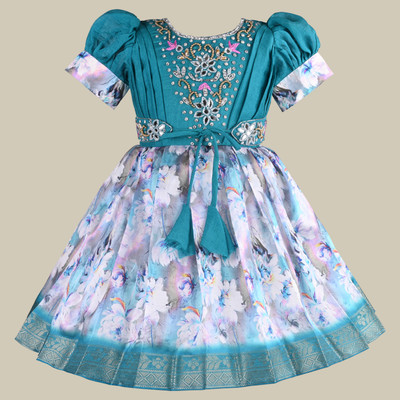 Wishkaro Baby Girls Midi/Knee Length Festive/Wedding Dress(Blue, Short Sleeve)
