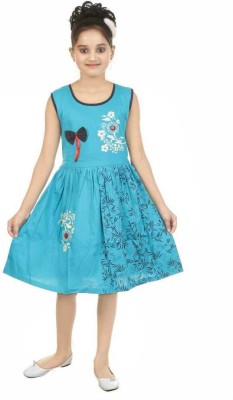 BEEKAY ENTERPRISE Girls Midi/Knee Length Casual Dress(Blue, Sleeveless)