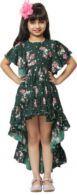 Rumy Fashion Girls Maxi/Full Length Casual Dress(Green, Short Sleeve)