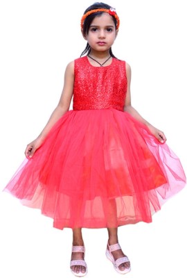 ZAMIA ENTERPRISES Girls Midi/Knee Length Festive/Wedding Dress(Pink, Sleeveless)