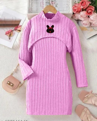 HouseOfCommon Baby Girls Calf Length Casual Dress(Pink, Full Sleeve)