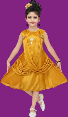 HouseOfCommon Baby Girls Midi/Knee Length Casual Dress(Yellow, Sleeveless)