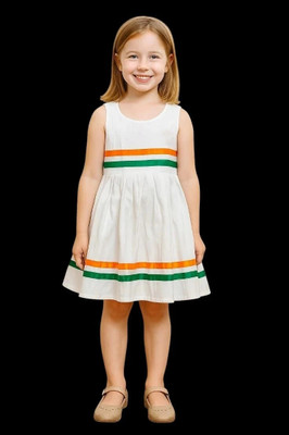 OSG Indi Baby Girls Below Knee Casual Dress(White, Sleeveless)
