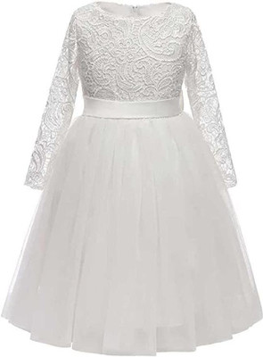 MINSA Girls Maxi/Full Length Festive/Wedding Dress(White, Full Sleeve)
