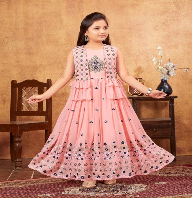 Billion Indi Girls Maxi/Full Length Party Dress(Pink, Sleeveless)