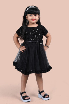 Shree fashion fab Girls Midi/Knee Length Casual Dress(Black, Short Sleeve)