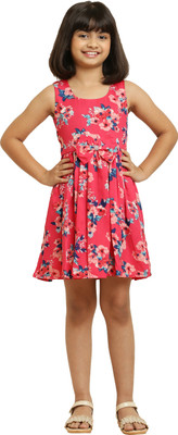 Tripti Enterprieses Indi Girls Midi/Knee Length Casual Dress(Pink, Sleeveless)