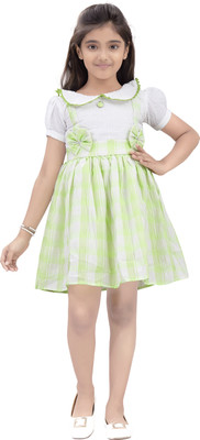 Aarika Indi Girls Above Knee Party Dress(Green, Short Sleeve)