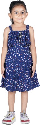 stylestorm Girls Midi/Knee Length Casual Dress(Dark Blue, Sleeveless)