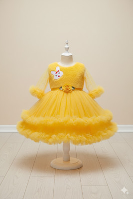 S K Fashion Baby Girls Above Knee Casual Dress(Yellow, Full Sleeve)