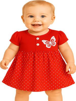 KidzzCart Baby Girls Midi/Knee Length Casual Dress(Red, Short Sleeve)