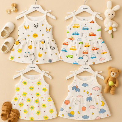 TinyVail Baby Girls Below Knee Casual Dress(Multicolor, Sleeveless)
