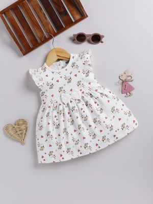 Happy Faces Indi Baby Girls Midi/Knee Length Casual Dress(White, Short Sleeve)