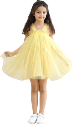 SiddatKidDaisy Indi Baby Girls Above Knee Party Dress(Yellow, Sleeveless)