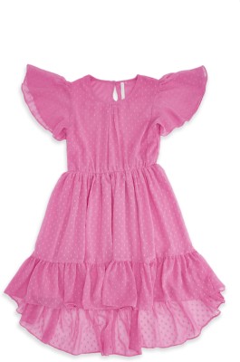 Pantaloons Junior Girls Midi/Knee Length Casual Dress(Pink, Half Sleeve)