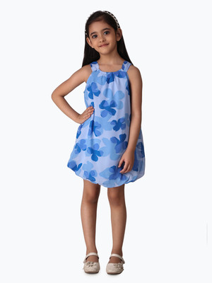 CREATIVE KID'S Girls Midi/Knee Length Casual Dress(Blue, Sleeveless)