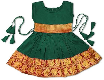 Jal Enterprises Girls Midi/Knee Length Casual Dress(Green, Sleeveless)