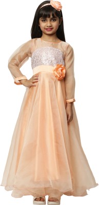 Shahina Fashion Girls Maxi/Full Length Festive/Wedding Dress(Beige, Full Sleeve)