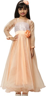 Shahina Fashion Baby Girls Maxi/Full Length Festive/Wedding Dress(Beige, Full Sleeve)