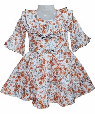 Clergymen Baby Girls Midi/Knee Length Casual Dress(Red, White, Short Sleeve)