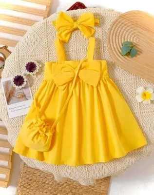 ROSE Baby Girls Midi/Knee Length Casual Dress(Yellow, Sleeveless)