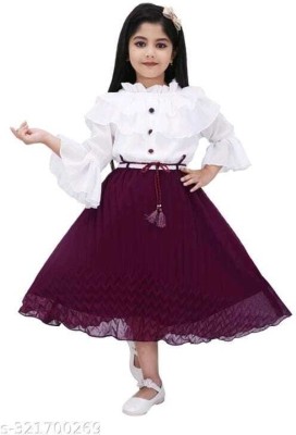 Hipposippo Girls Below Knee Party Dress(Maroon, 3/4 Sleeve)