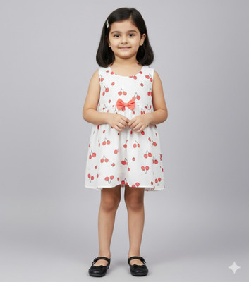 AKD FASHION Girls Midi/Knee Length Casual Dress(Multicolor, Short Sleeve)