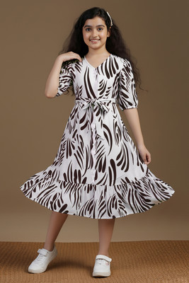 Fashion Dream Girls Calf Length Casual Dress(White, Black, Half Sleeve)