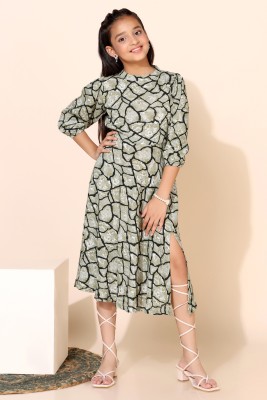 Fashion Dream Girls Midi/Knee Length Casual Dress(Green, 3/4 Sleeve)
