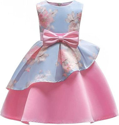 SM TRENDZ Girls Midi/Knee Length Party Dress(Pink, Sleeveless)
