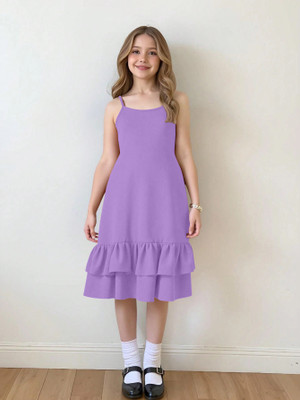 Amrityu Creation Baby Girls Below Knee Casual Dress(Purple, Sleeveless)