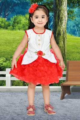 R.D.FASHION Baby Girls Midi/Knee Length Party Dress(White, Sleeveless)