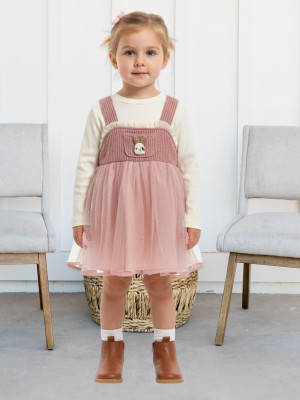 salvia Indi Girls Midi/Knee Length Casual Dress(Pink, Full Sleeve)