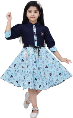 Senorita Fashion Girls Midi/Knee Length Casual Dress(Blue, 3/4 Sleeve)