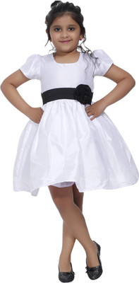 Shahina Fashion Girls Midi/Knee Length Casual Dress(White, Short Sleeve)