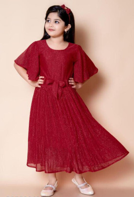 STYLED CREATION Girls Maxi/Full Length Party Dress(Maroon, Fashion Sleeve)